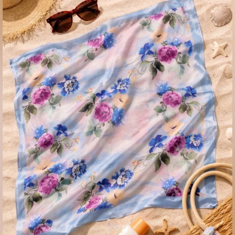 Amalfi Coast Silk Blend Floral Square Scarf NWOT